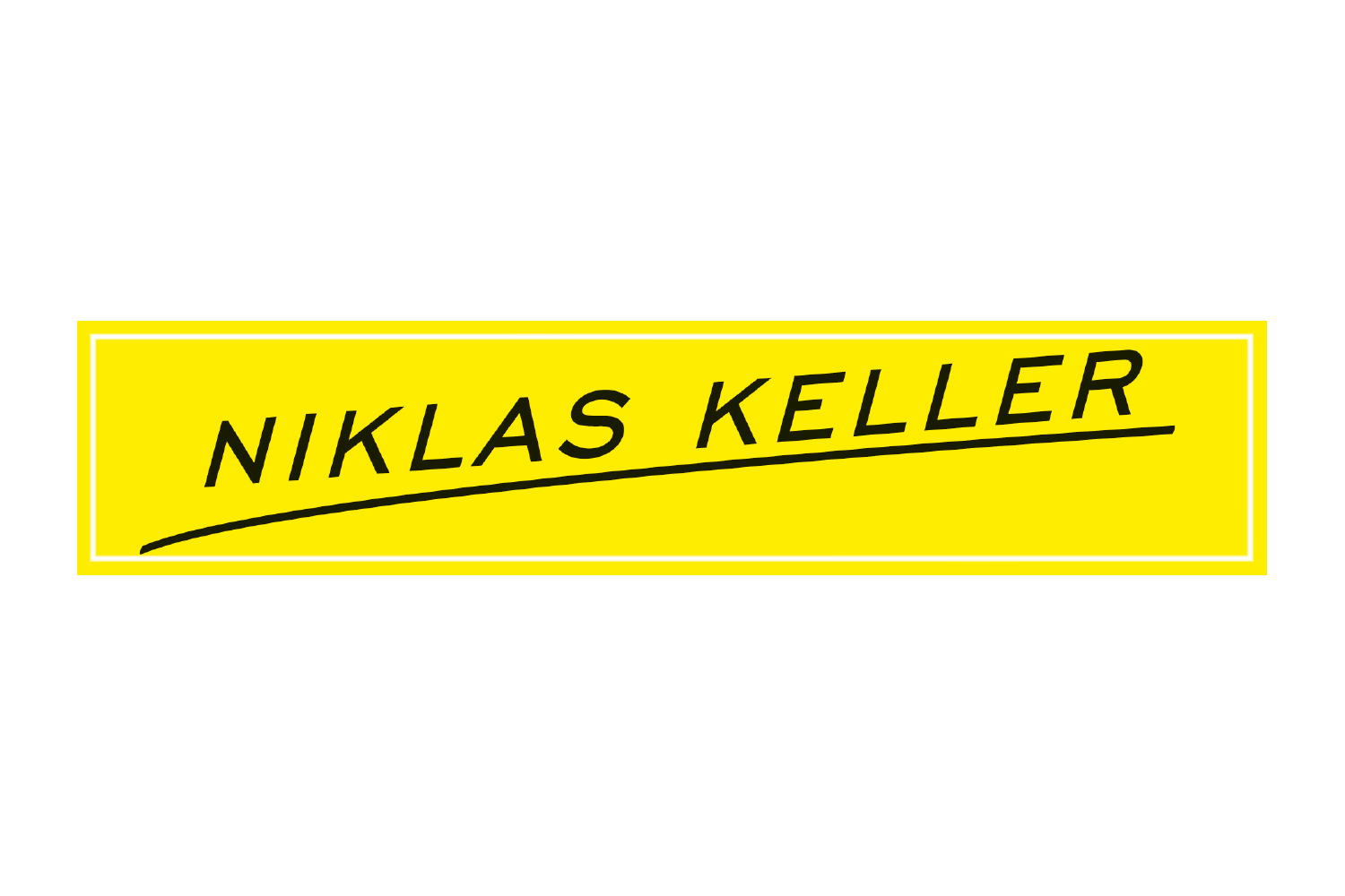 Gelber rechteckiger Hintergrund mit dem Namen Niklas Keller in schwarzer Schrift.